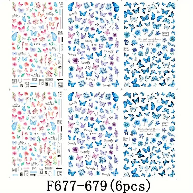 Spring Butterfly Nail Art Stickers – 6-Pack Glitter Decals