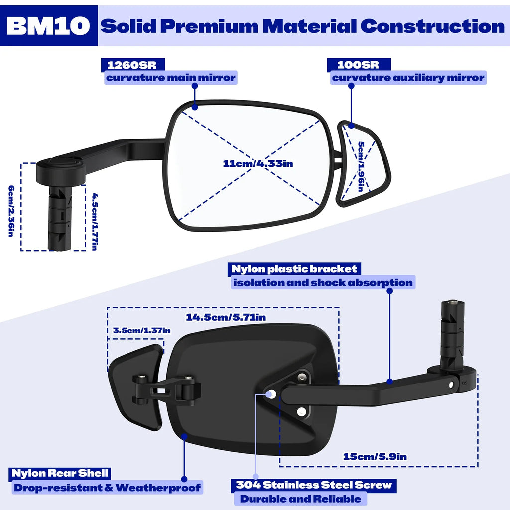 BUCKLOS Dual Adjustable Bicycle Handlebar Rear View Mirror