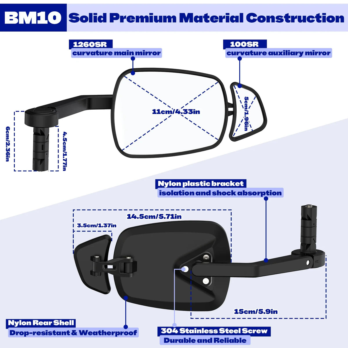 BUCKLOS Dual Adjustable Bicycle Handlebar Rear View Mirror