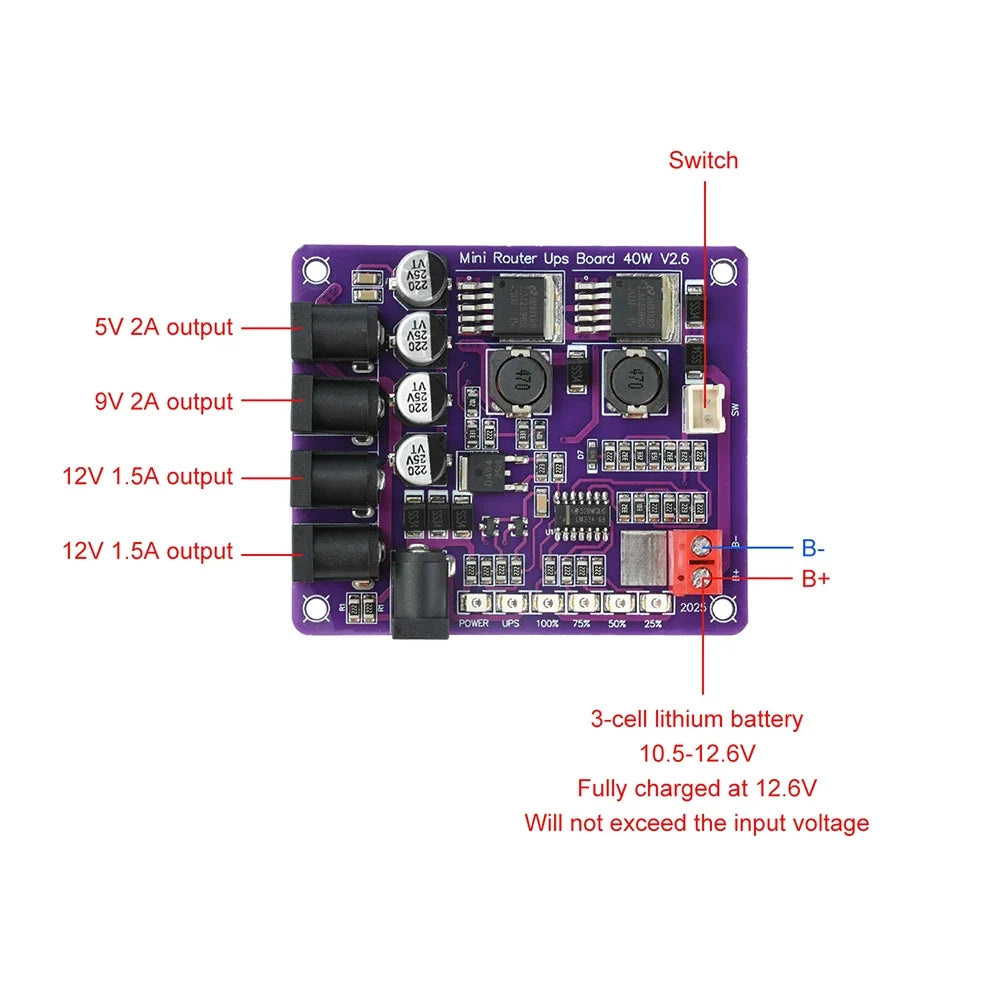40W 4-Port UPS Power Module 12.6V Battery Charging Board