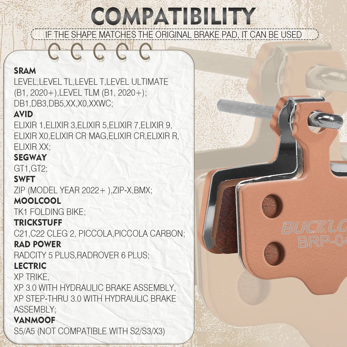BUCKLOS Sintered Metal Disc Brake Pads for SRAM Avid MTB Gravel