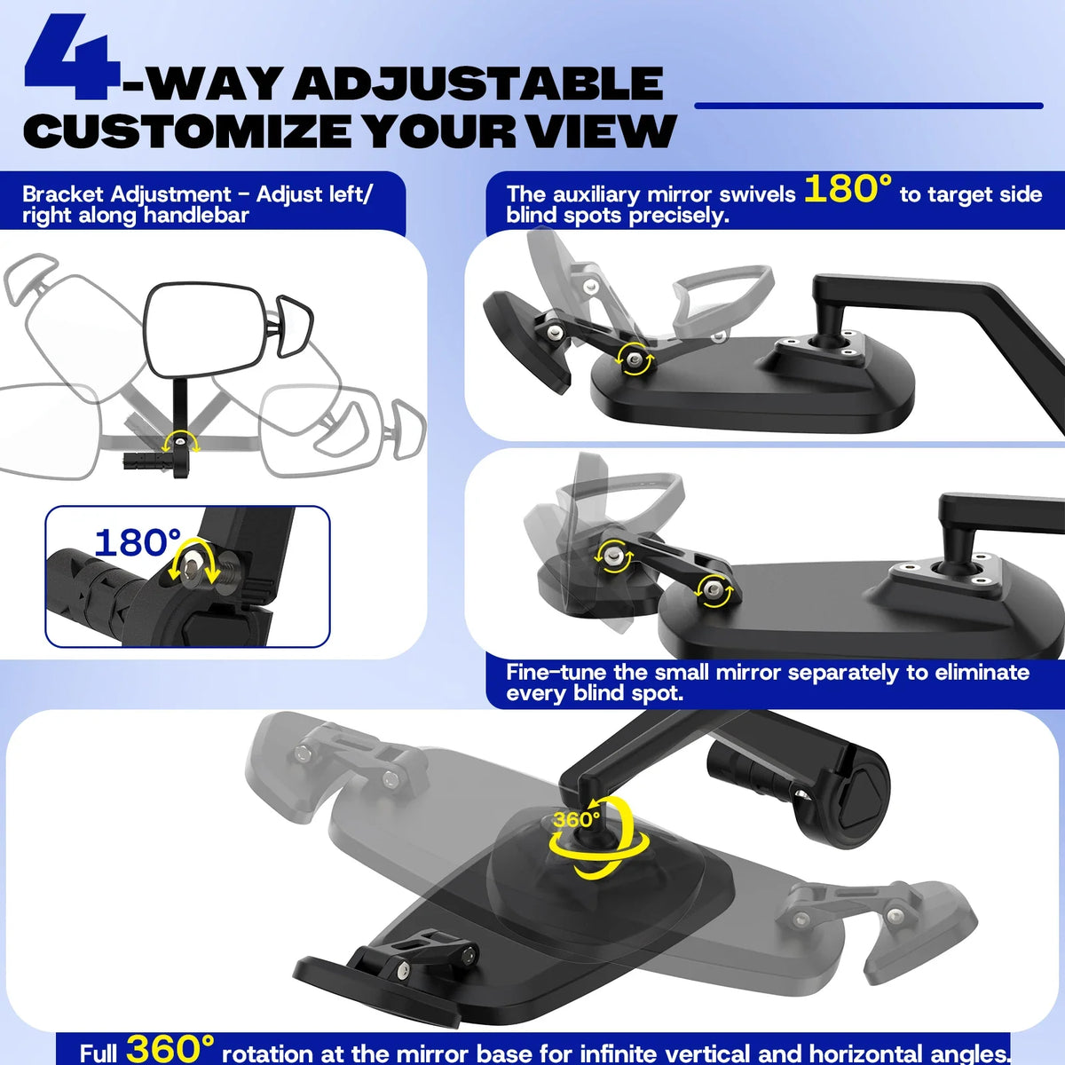 BUCKLOS Dual Adjustable Bicycle Handlebar Rear View Mirror