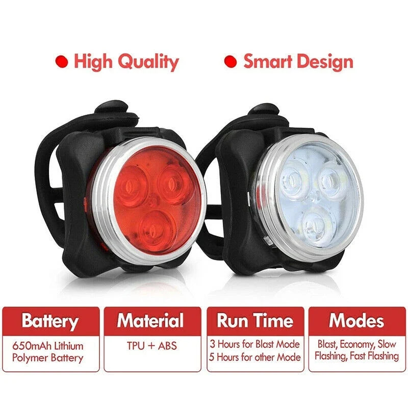 BUCKLOS Bike LED Light Set – USB Rechargeable, IPX5 Waterproof