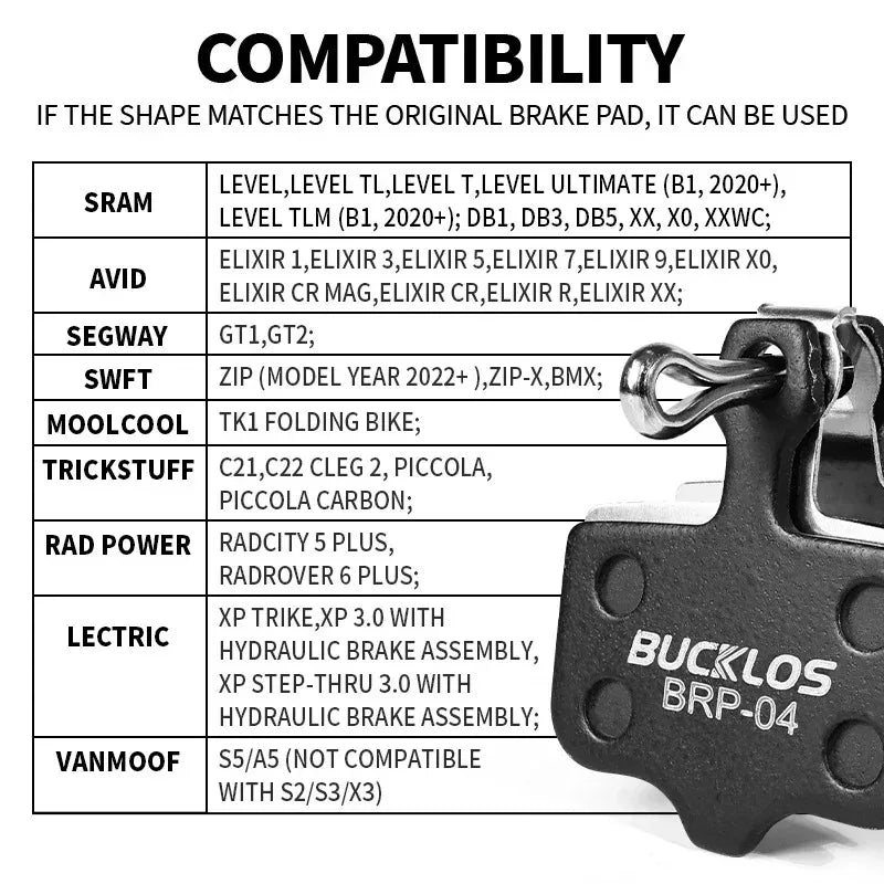 BUCKLOS Resin Disc Brake Pads for SRAM Avid MTB Road Gravel