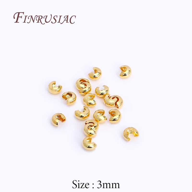 18K Gold Plated Crimp Cover Beads – 50/100 Pcs | DIY Jewelry