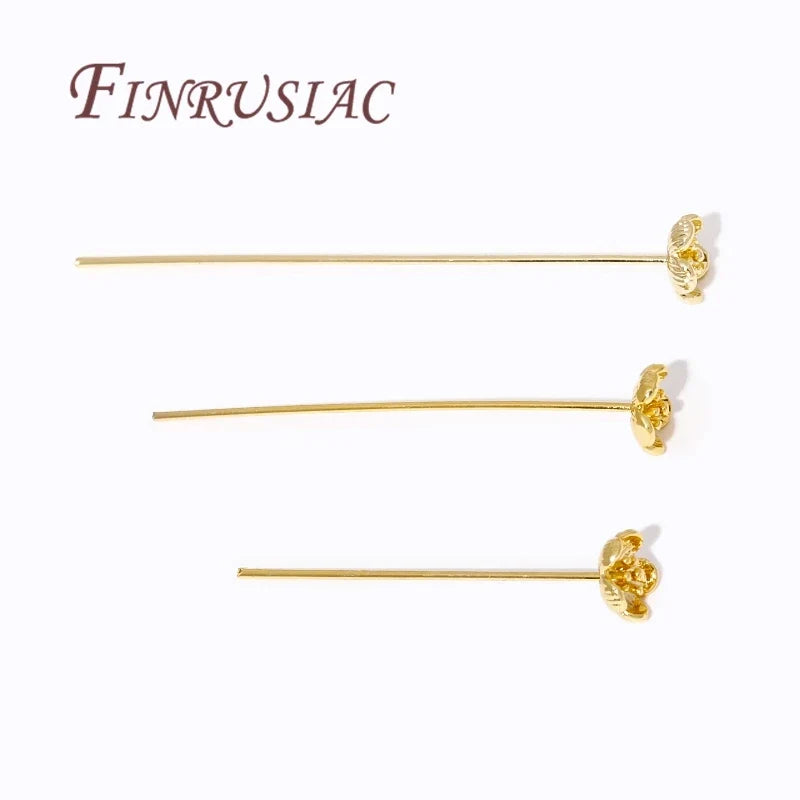 18K Gold Plated Brass Flower Head Pins for DIY Jewelry – 5–10 Pcs