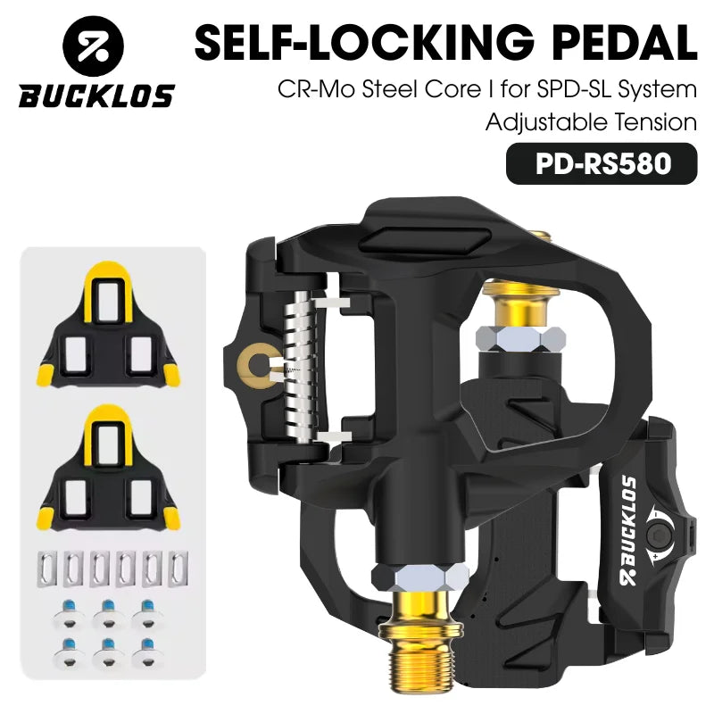 BUCKLOS SPD-SL Clipless Road Bike Pedals with Cleats | CR-Mo