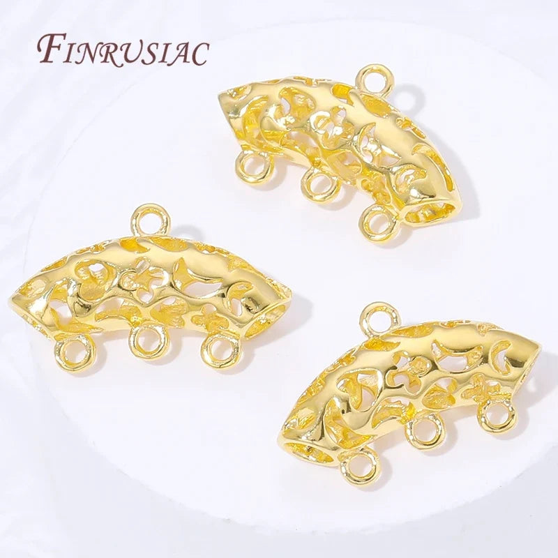 18K Gold Plated 3-Ring Curved Tube Bails | DIY Jewelry Connectors