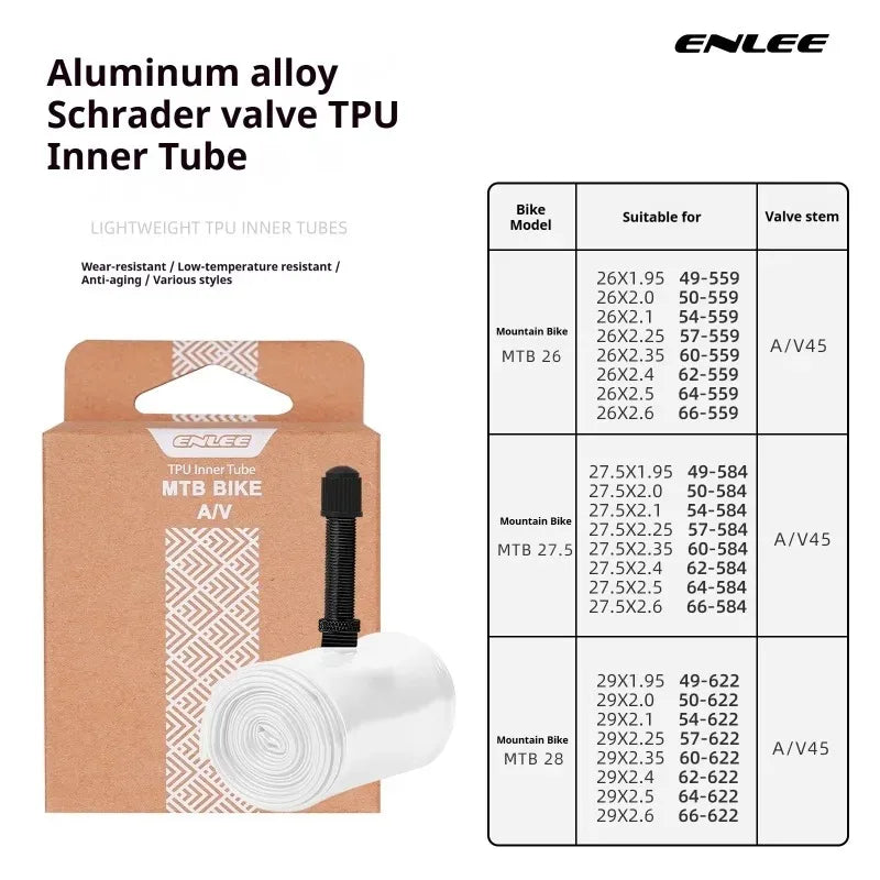 ENLEE TPU MTB Inner Tube 26/27.5/29" Schrader Valve Ultralight