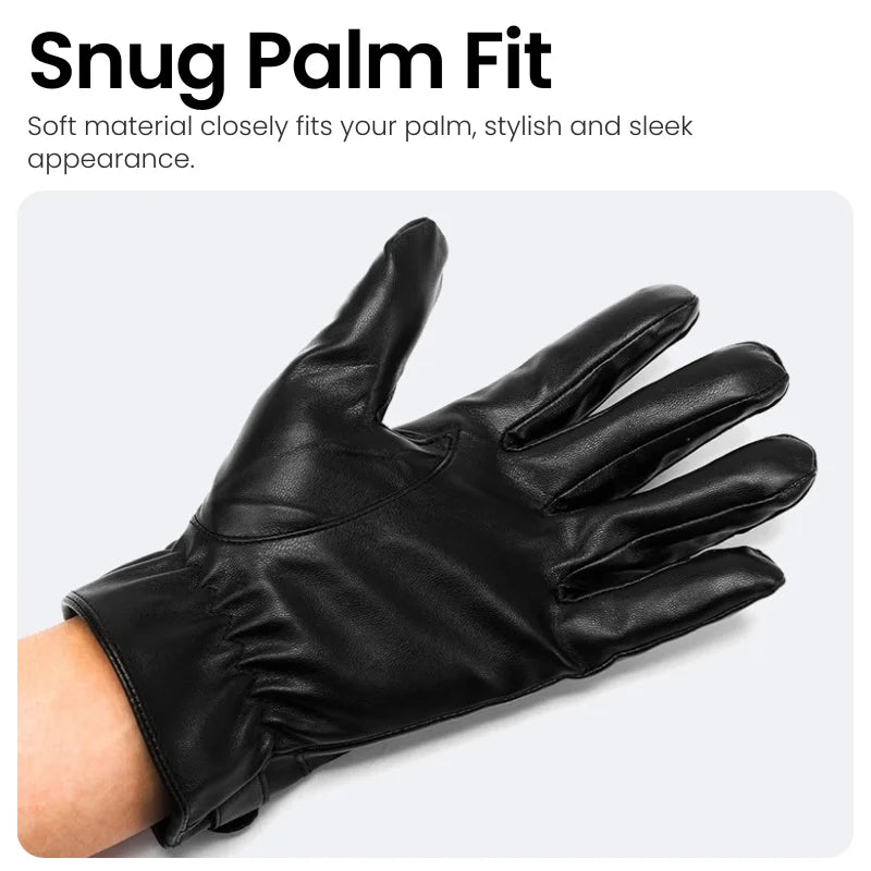 Winter Fleece Lined PU Leather Cycling Gloves – Touchscreen