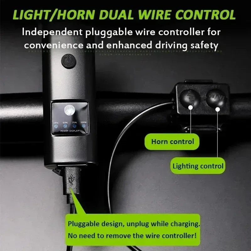 2-in-1 Bike Headlight & 120dB Horn USB Rechargeable Front Light