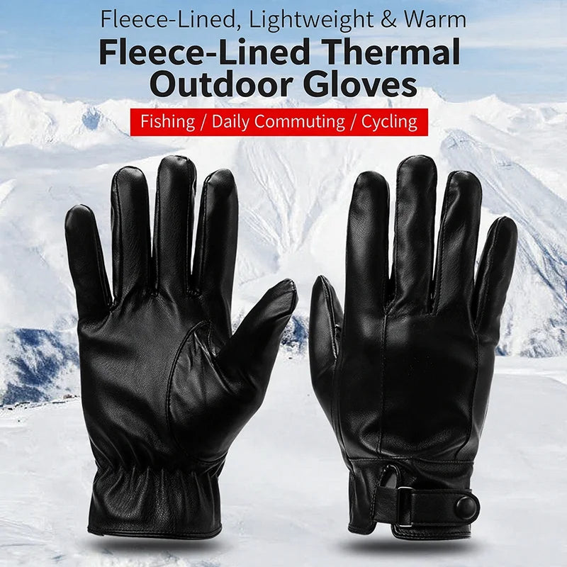 Winter Fleece Lined PU Leather Cycling Gloves – Touchscreen