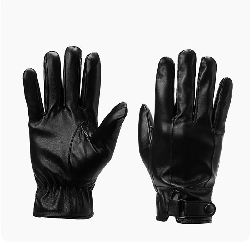Winter Fleece Lined PU Leather Cycling Gloves – Touchscreen