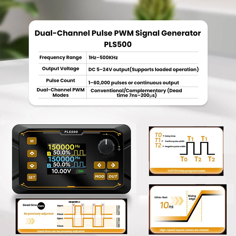 PLS500 Dual-Channel PWM Signal Generator 1Hz–500kHz DC 5–24V