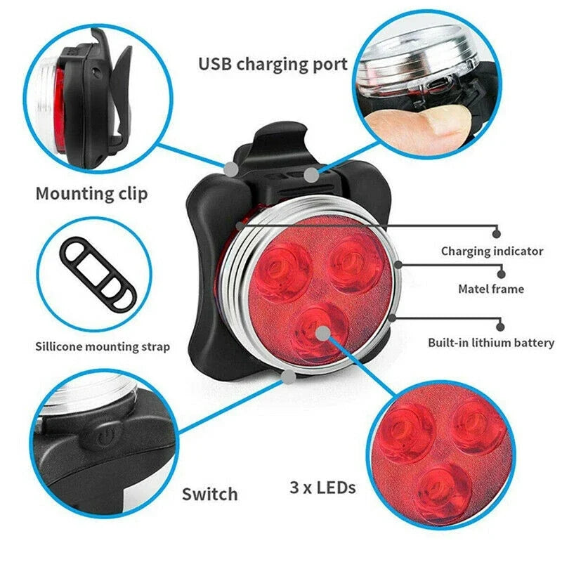 BUCKLOS Bike LED Light Set – USB Rechargeable, IPX5 Waterproof
