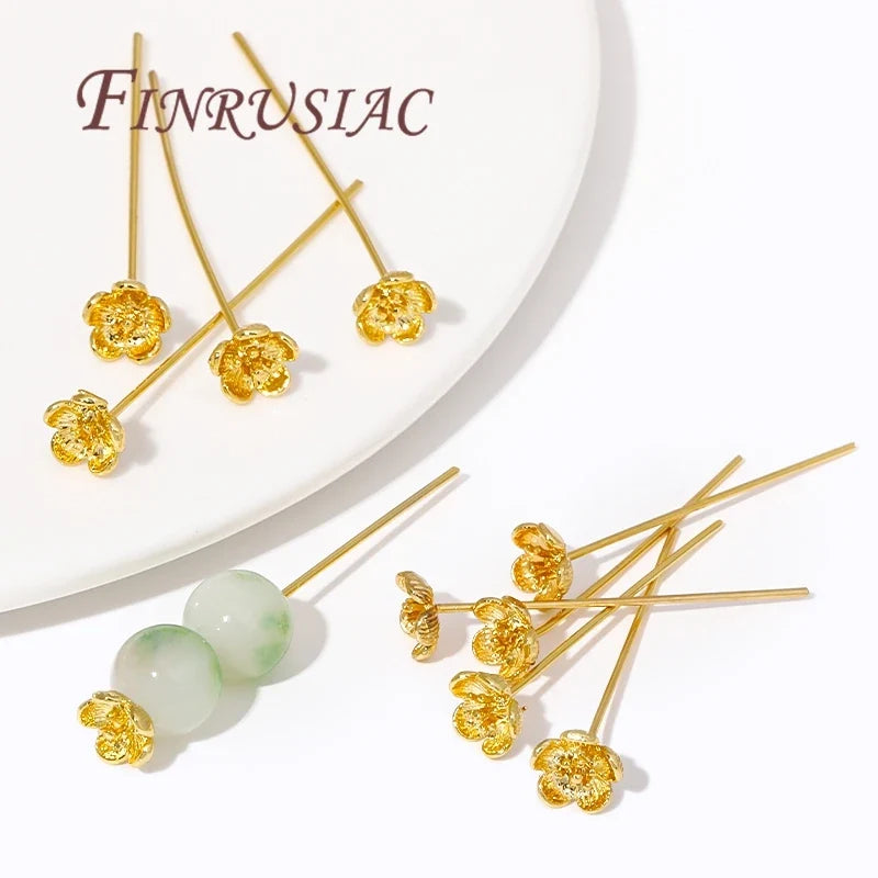 18K Gold Plated Brass Flower Head Pins for DIY Jewelry – 5–10 Pcs