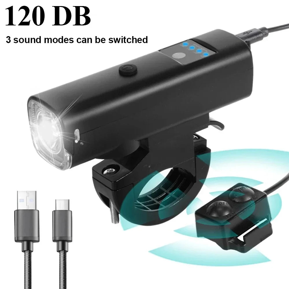 2-in-1 Bike Headlight & 120dB Horn USB Rechargeable Front Light