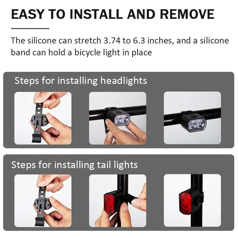 USB Rechargeable Bike Front & Rear LED Light Set – IPX6