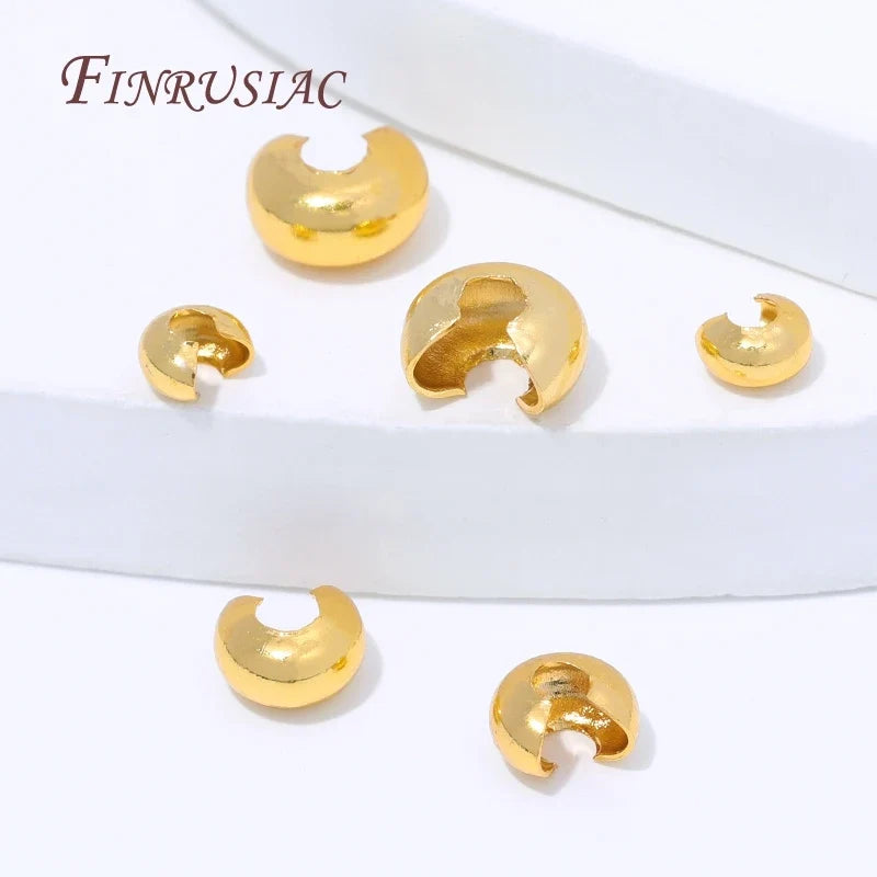 18K Gold Plated Crimp Cover Beads – 50/100 Pcs | DIY Jewelry