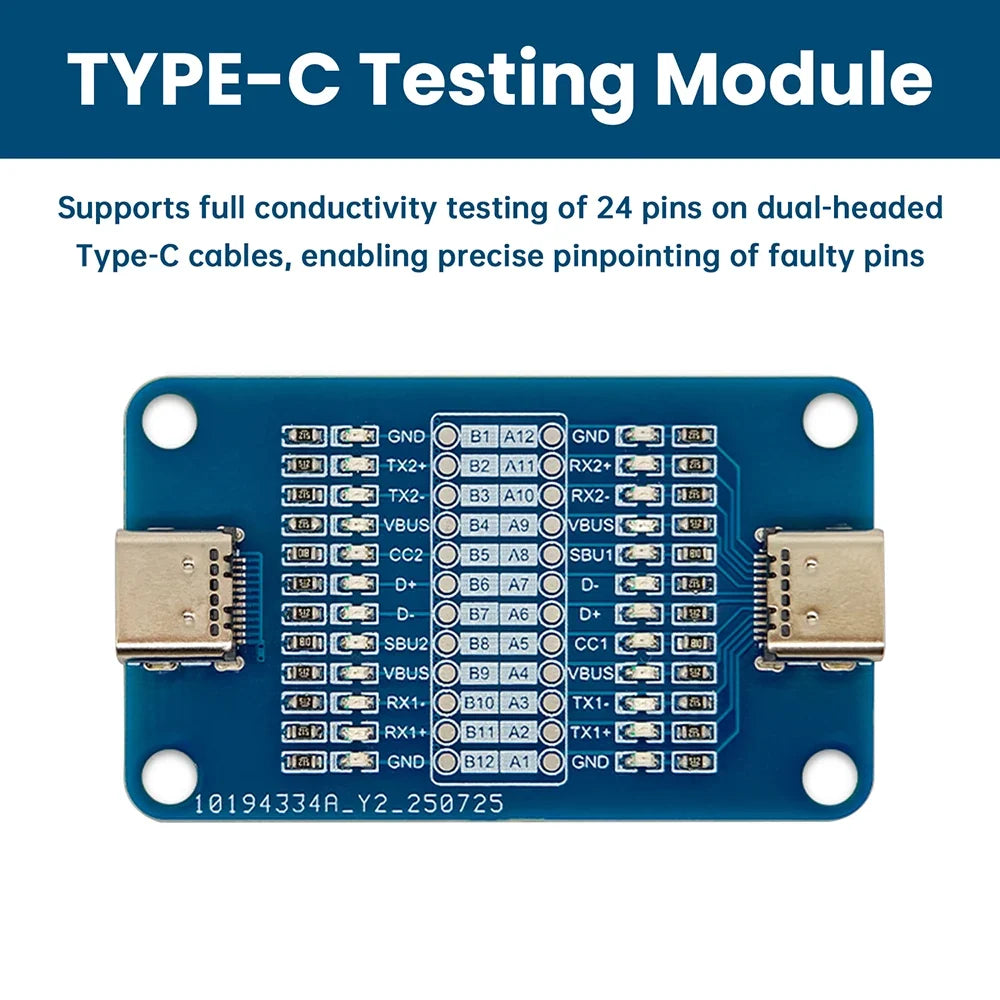 USB-C Cable Tester Module – 24-Pin Dual Port LED Indicator