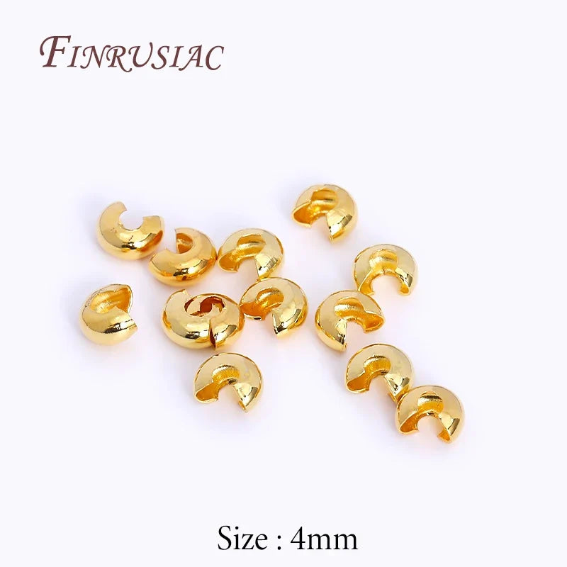 18K Gold Plated Crimp Cover Beads – 50/100 Pcs | DIY Jewelry