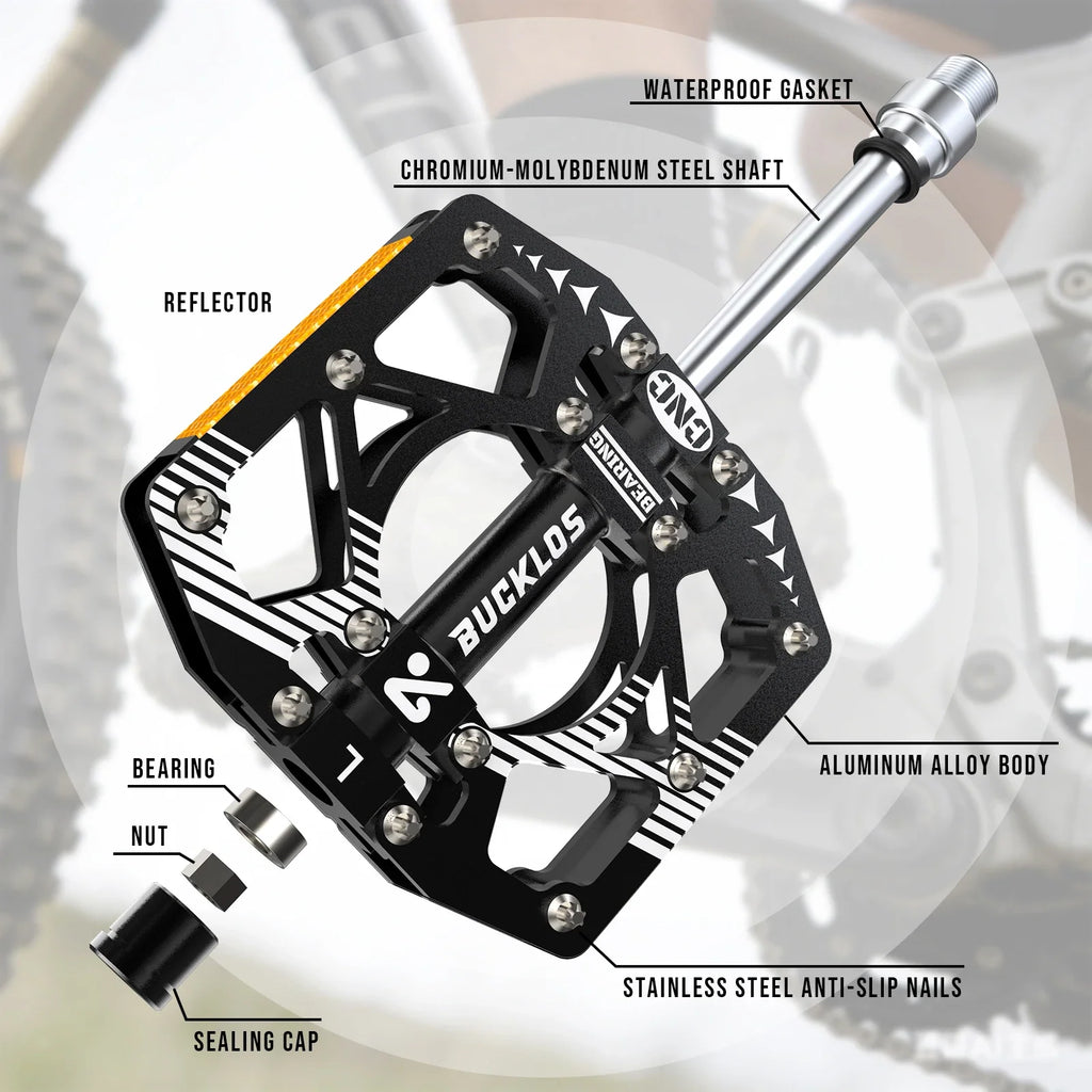 BUCKLOS Ultralight Alloy MTB Flat Pedals – Non-Slip Sealed Bearing