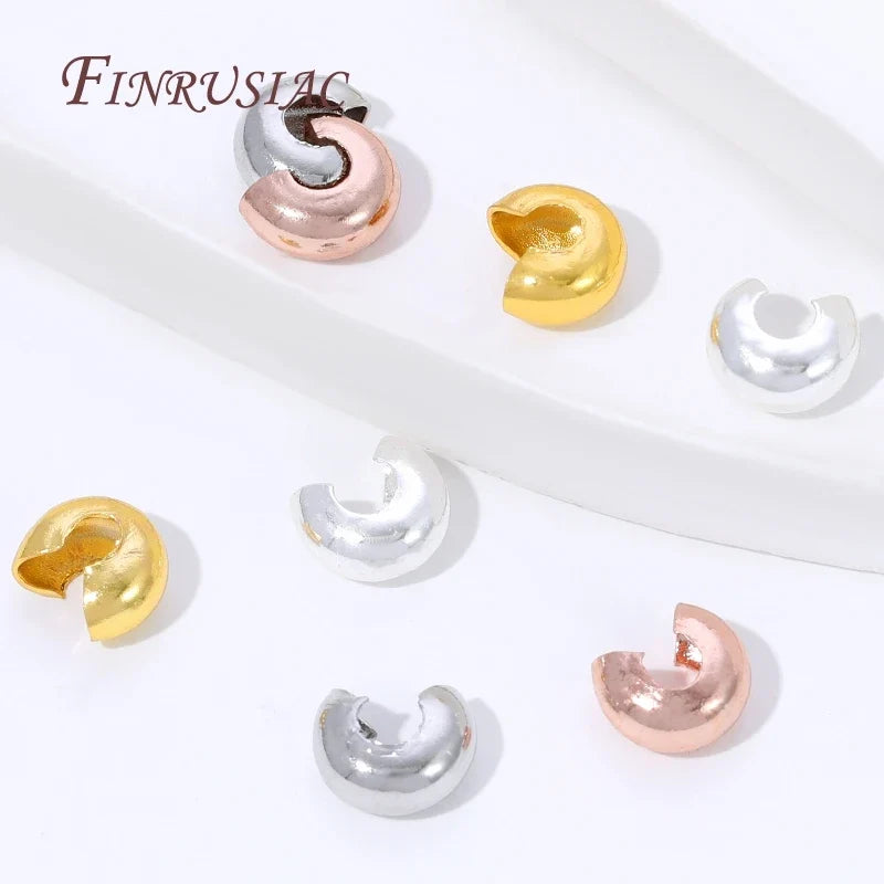 18K Gold Plated Crimp Cover Beads – 50/100 Pcs | DIY Jewelry
