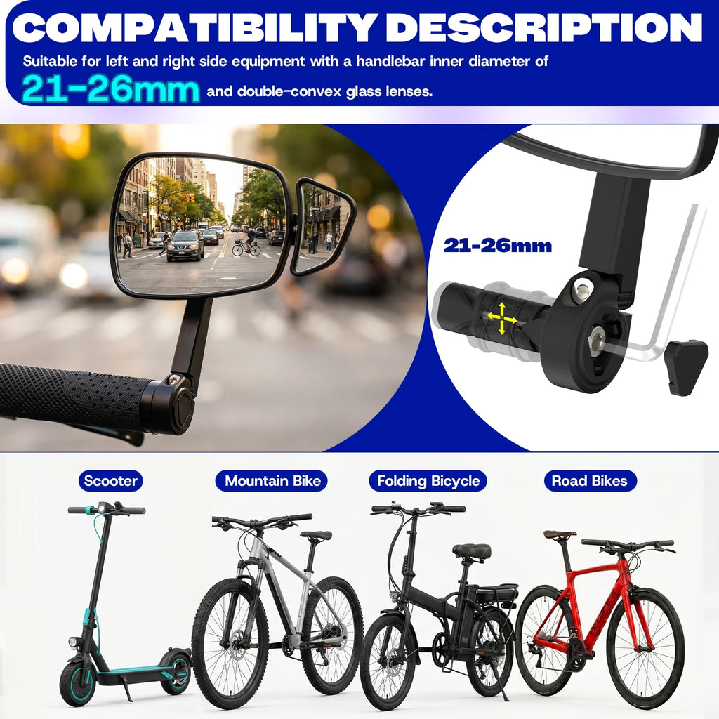 BUCKLOS Dual Adjustable Bicycle Handlebar Rear View Mirror