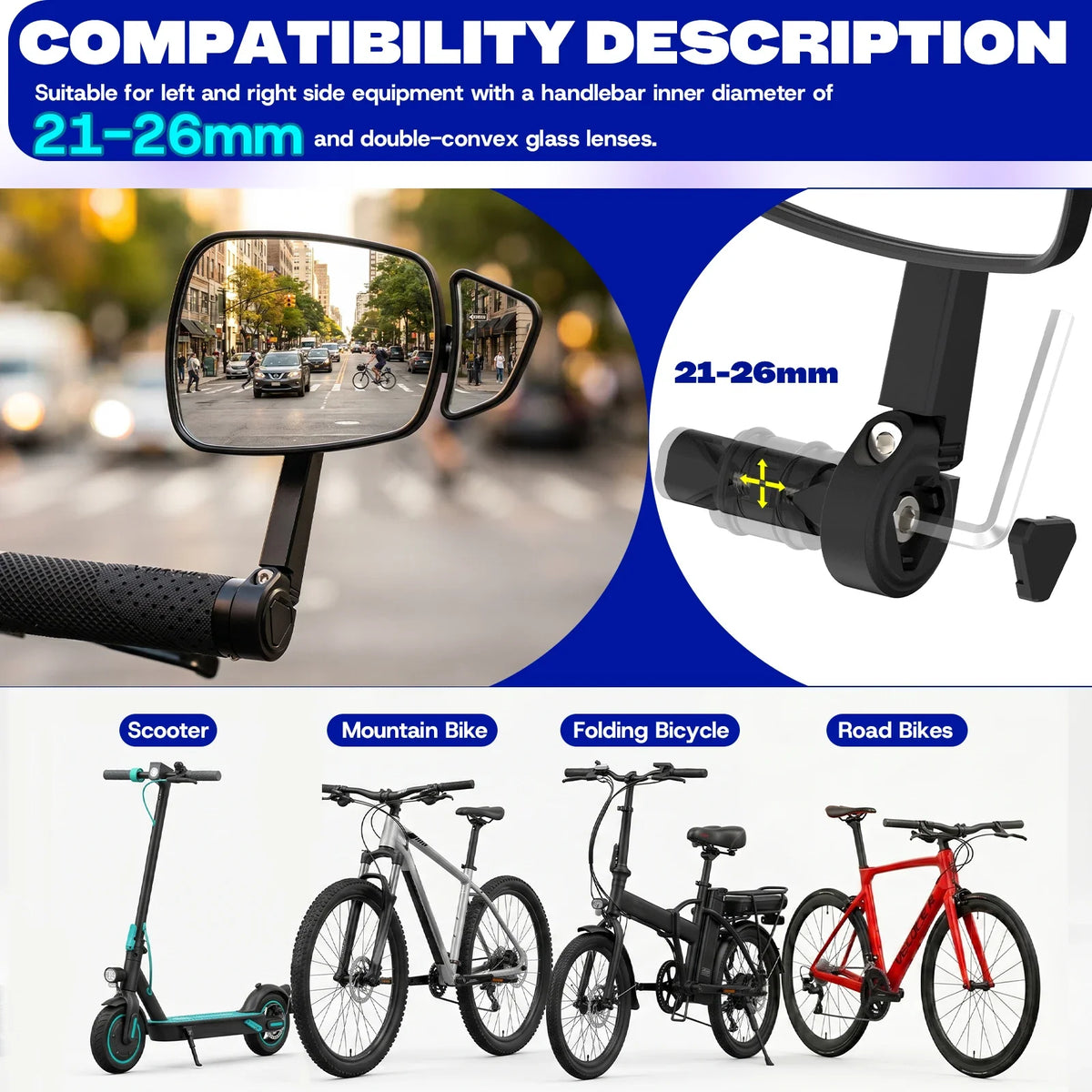 BUCKLOS Dual Adjustable Bicycle Handlebar Rear View Mirror