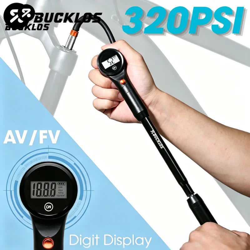 BUCKLOS 320PSI Portable Bike Pump – AV/FV MTB & Road