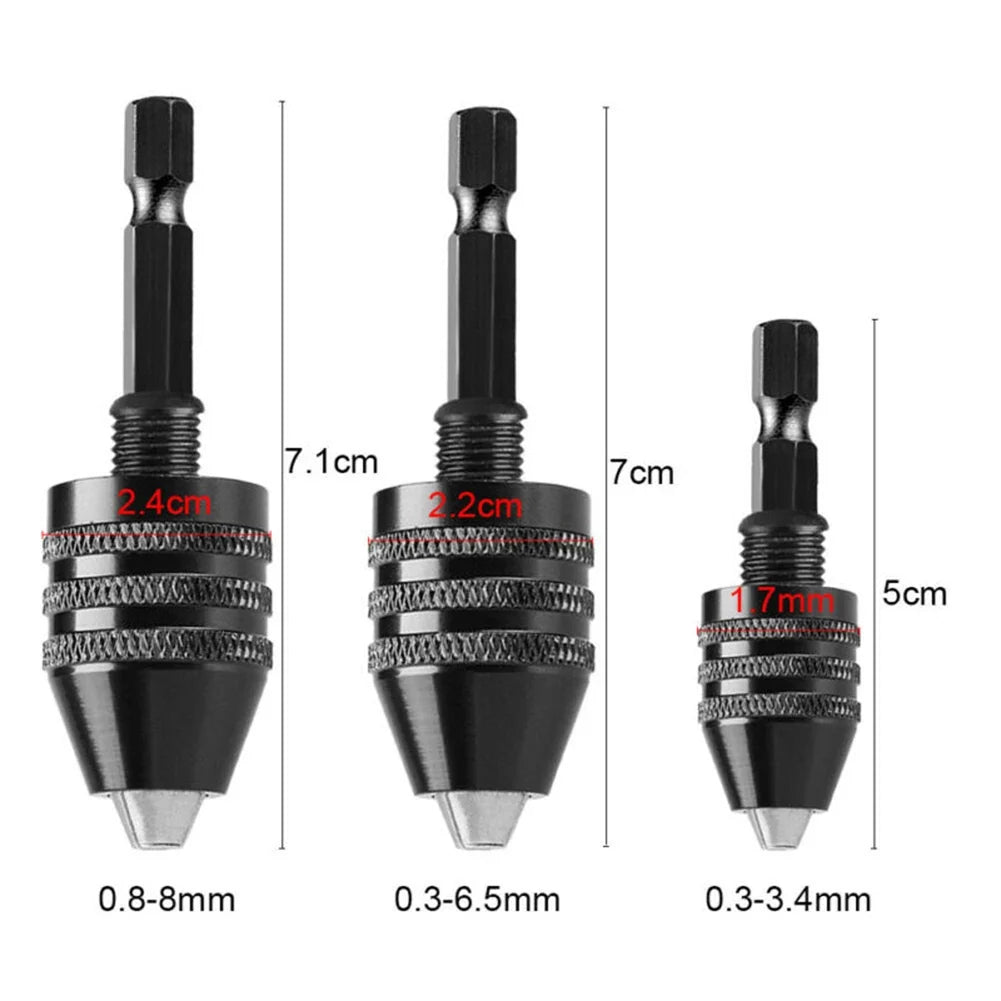 Mini Keyless Drill Chuck 0.3–8mm 1/4" Hex Shank Converter