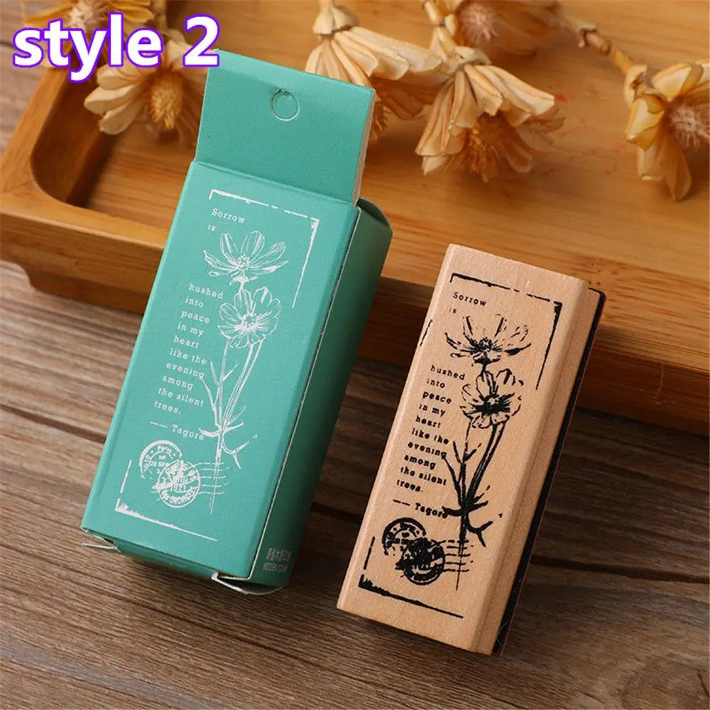 Vintage Wooden Rubber Stamps – Plant & Tree DIY Craft Stamps
