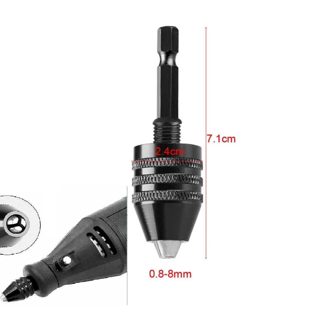 Mini Keyless Drill Chuck 0.3–8mm 1/4" Hex Shank Converter