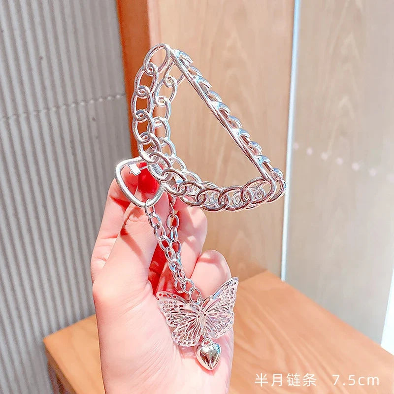 Retro Butterfly Pendant Hair Claw – Geometric Silver Clip