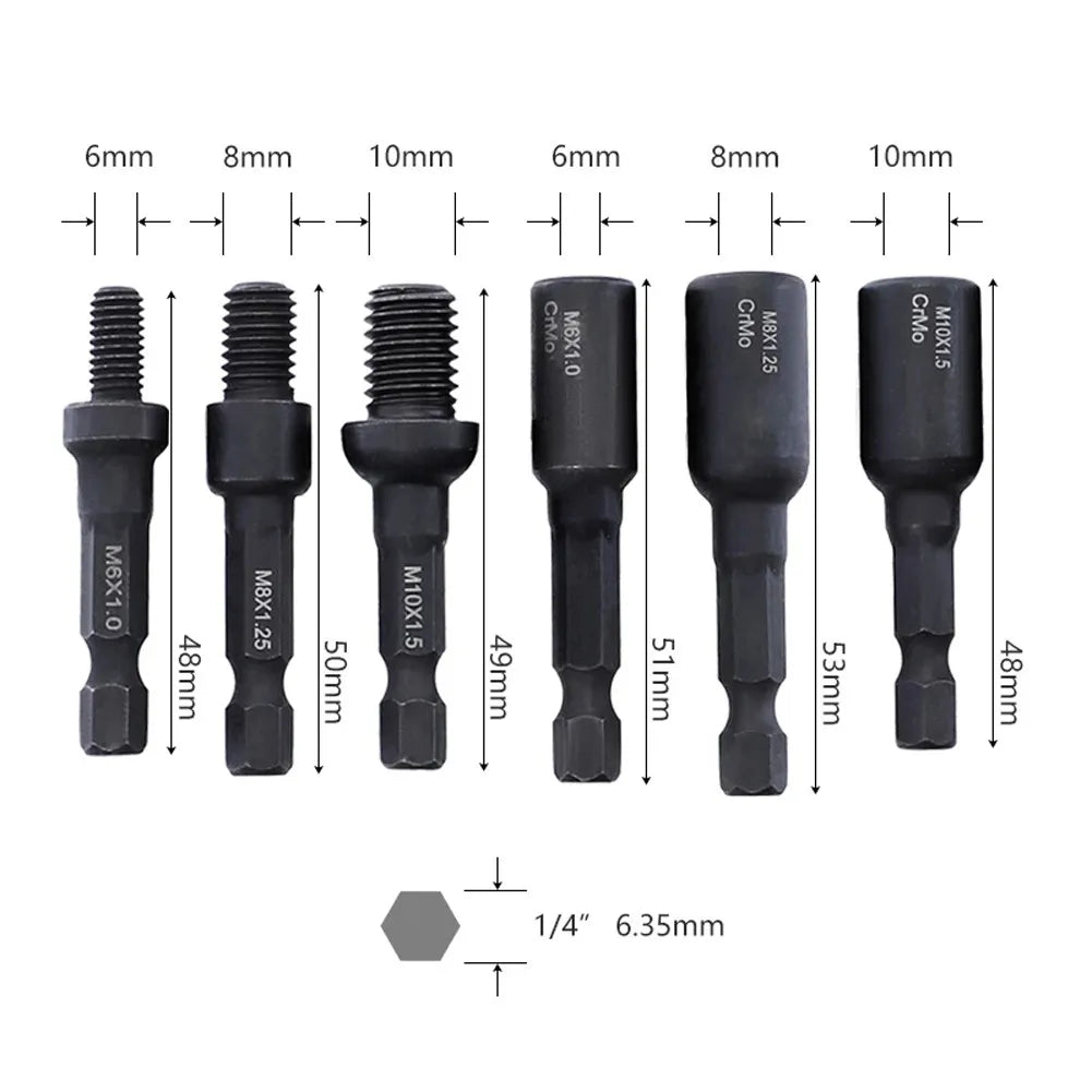 Self-Tapping Socket Adapter 1/4" Hex Shank – M6 M8 M10