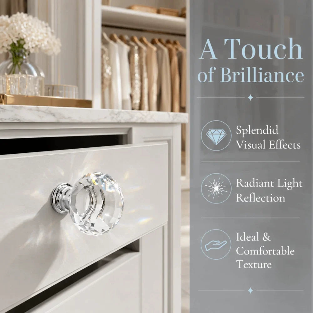 10pcs Crystal Glass Cabinet Knobs 30mm Silver Drawer Pulls