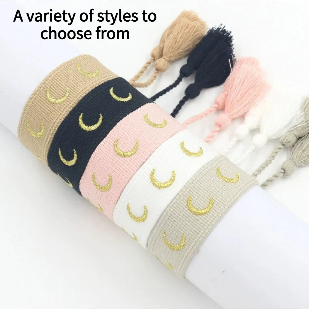 Woven Evil Eye Tassel Bracelet – Stackable Boho Style