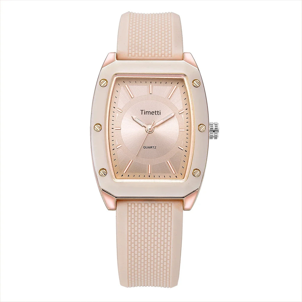 Timetti Square Quartz Watch – Silicone Strap Casual Style