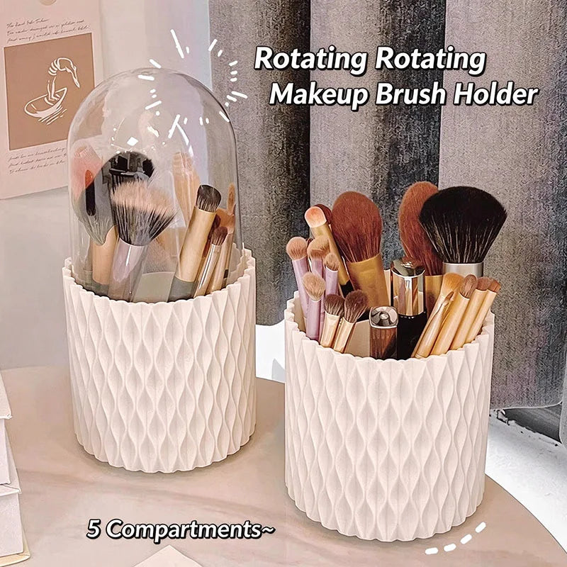 360° Rotating Makeup Brush Holder – 5-Compartment Organizer