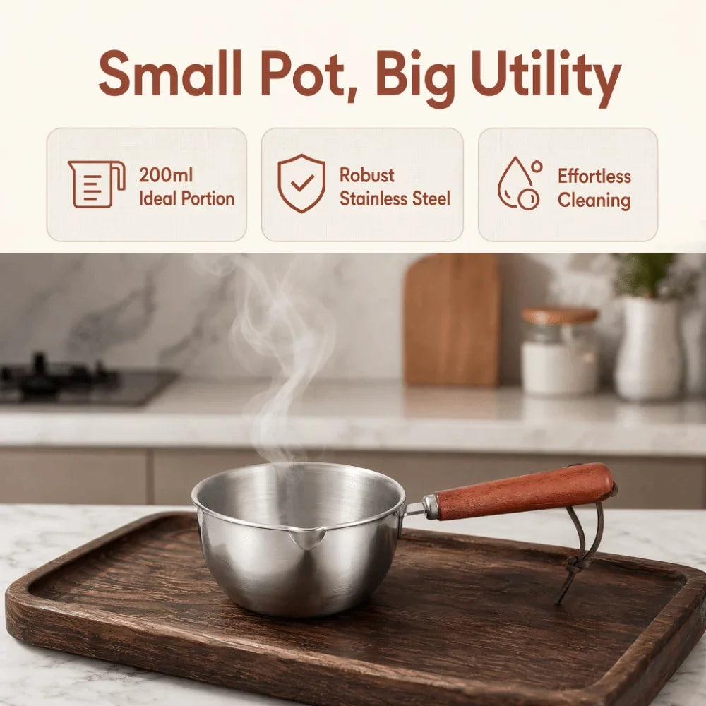 Nixie Mini Milk Warmer Pot 200ml – Stainless Steel Dual Spout