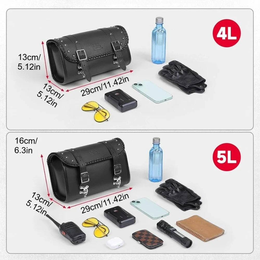 Motorcycle Fork Bag 4-5L PU Leather Waterproof Saddlebag