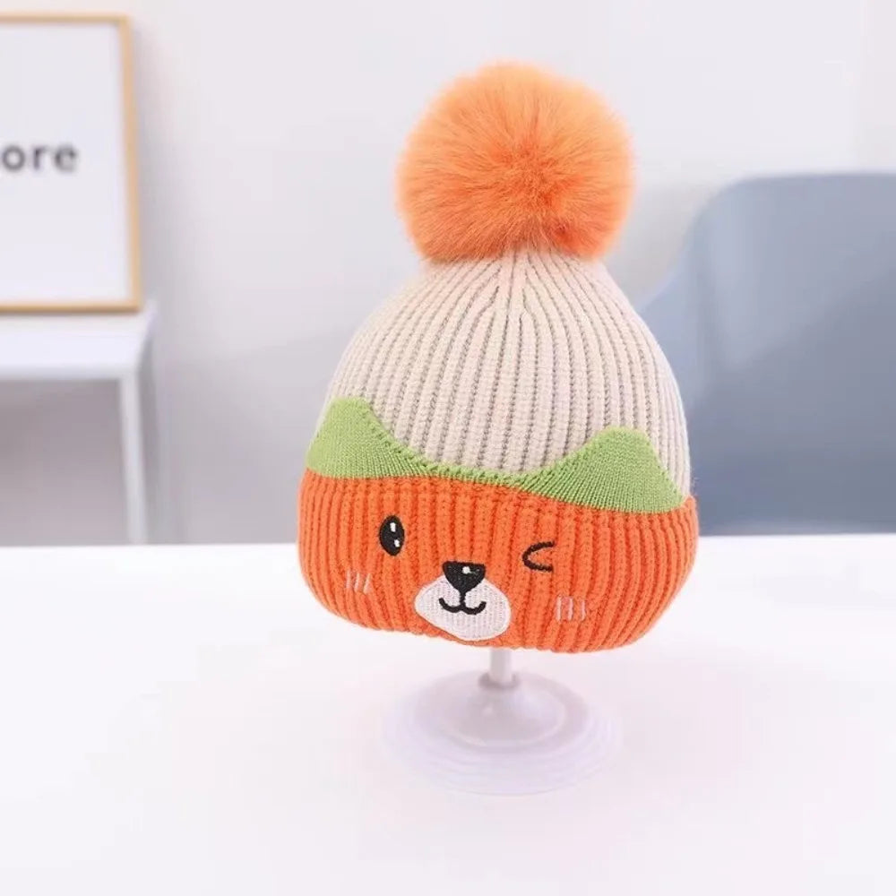 Soft Fluffy Baby Pompom Knit Hat – Cartoon Ear Protection Cap