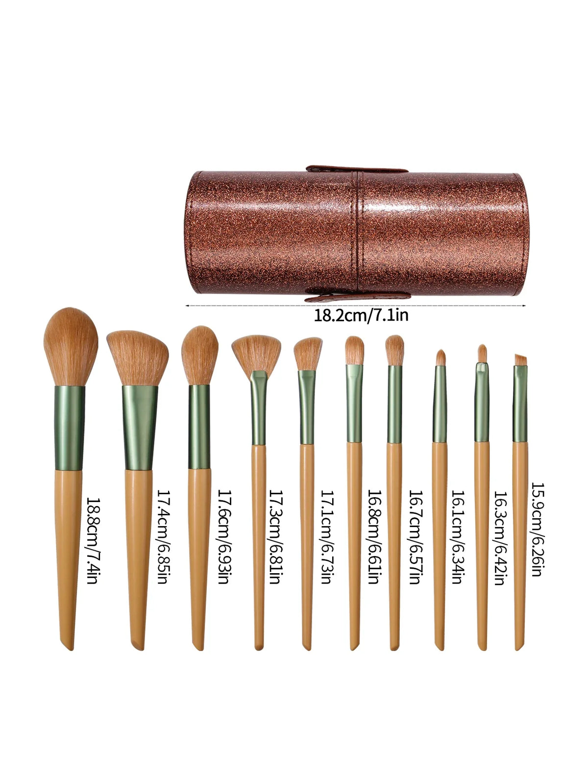 10-Piece Beginner Makeup Brush Set with Glitter Storage Bucket