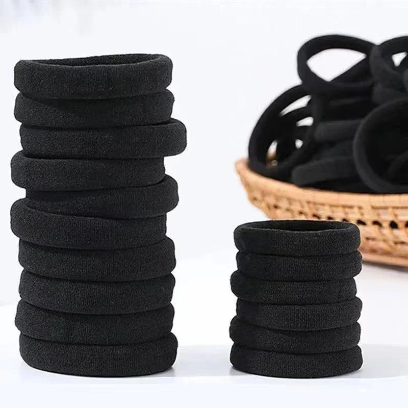 50-Pack Black Elastic Hair Bands – Ponytail Ties for Women