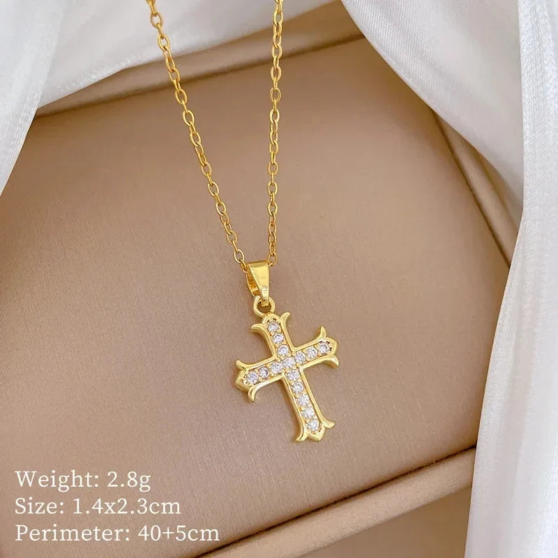 Women's Gold Cross Pendant Necklace – Stainless Steel Choker