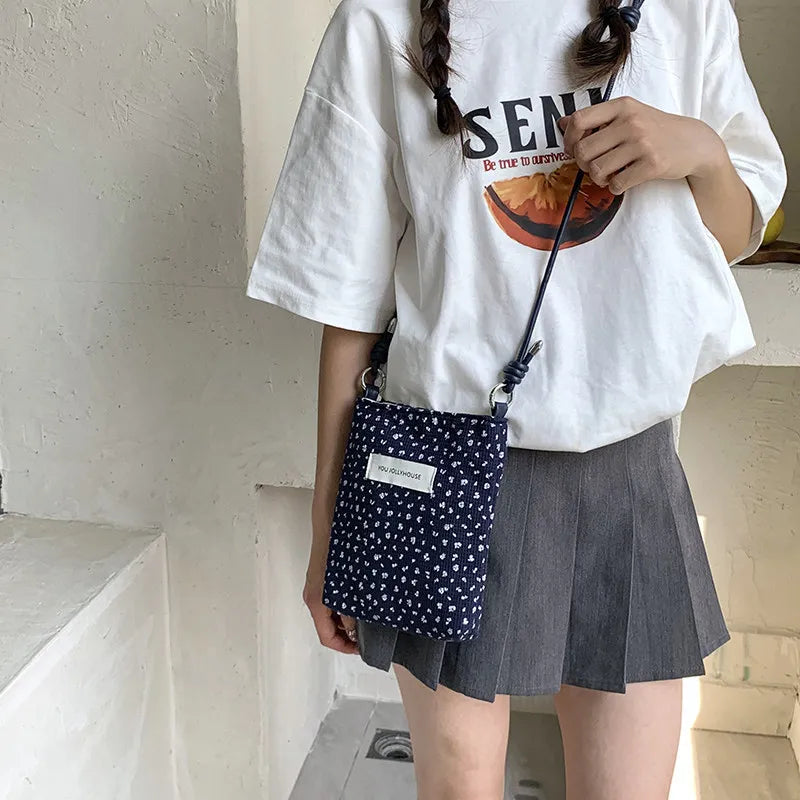 Korean Floral Embroidered Canvas Crossbody Bag | Nixie