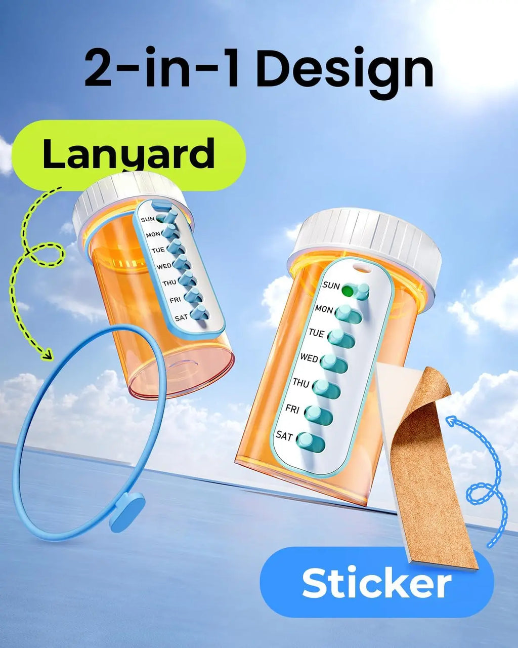 Labelife 2-Pack Pill Reminder Lanyard & Sticker Tracker