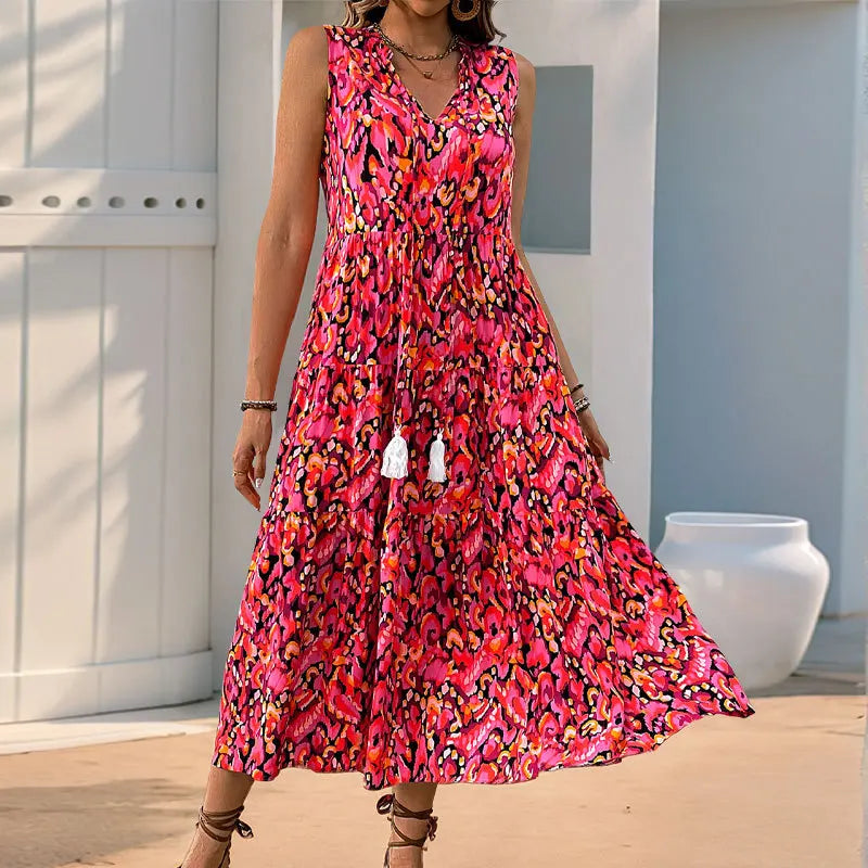 Women's Sleeveless Viscose Boho Floral Maxi Dress | Beach Vacation