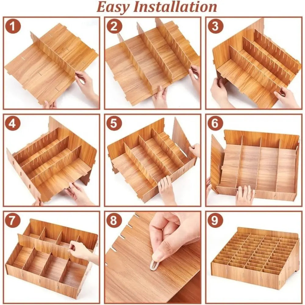 Wooden Multi-Grid Phone & Card Holder Desk Organizer Rack