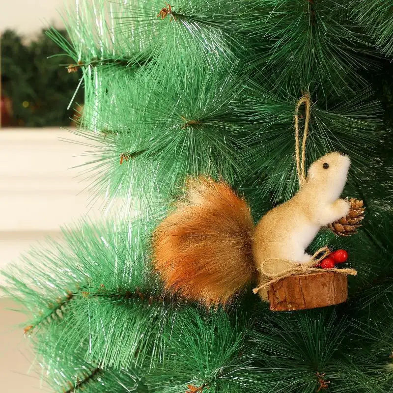 Plush Squirrel Christmas Ornament with Pinecone & Fluffy Tail